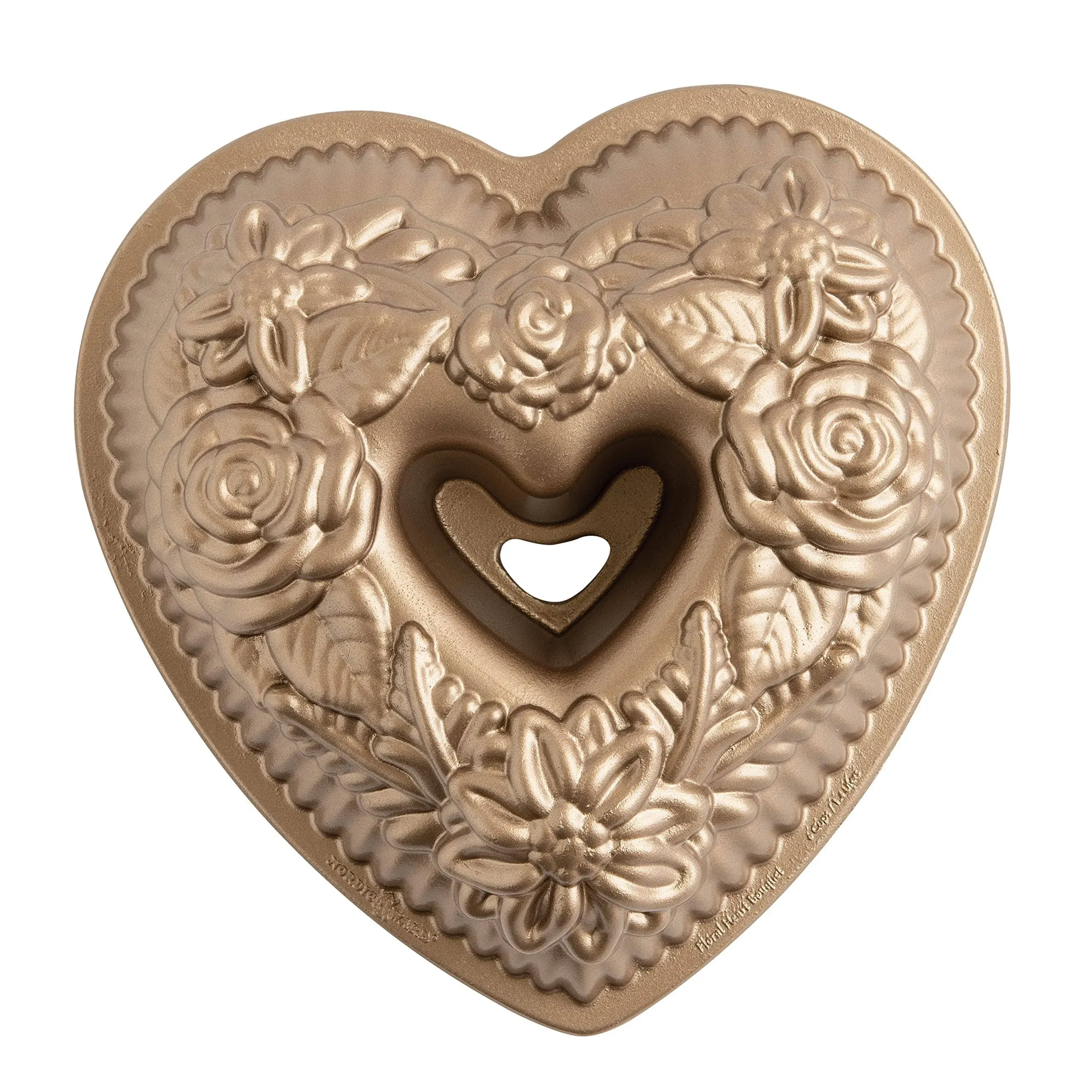 Floral Heart Bouquet Bundt Pan, Toffee, 6 Cups