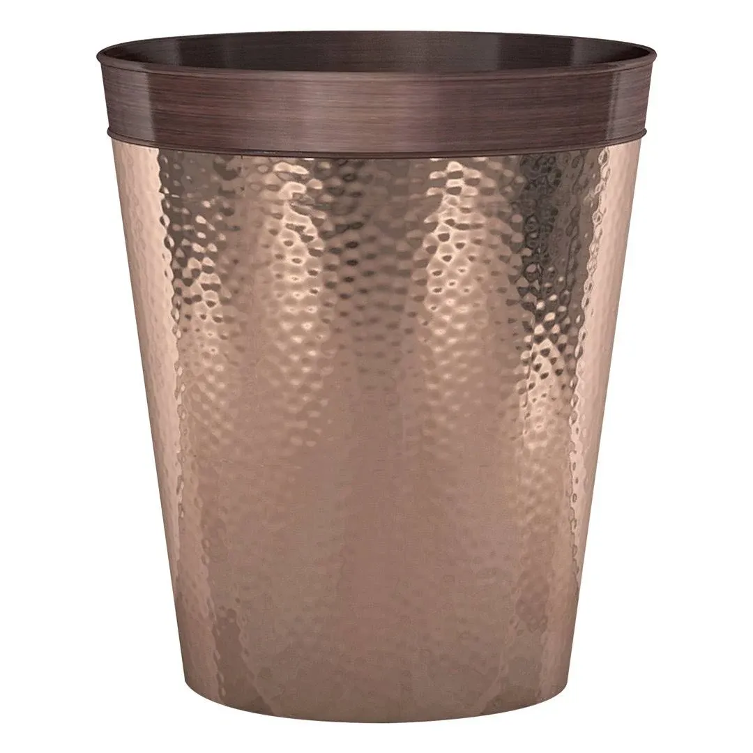 nu steel Round Metal Small 2.5 Gallon Recycle Trash Can Wastebasket, Garbage Container Bin for Bathrooms, Kitchen, Bedroom, Home Office - Durable Stainless Steel - Copper Band ORB Finish