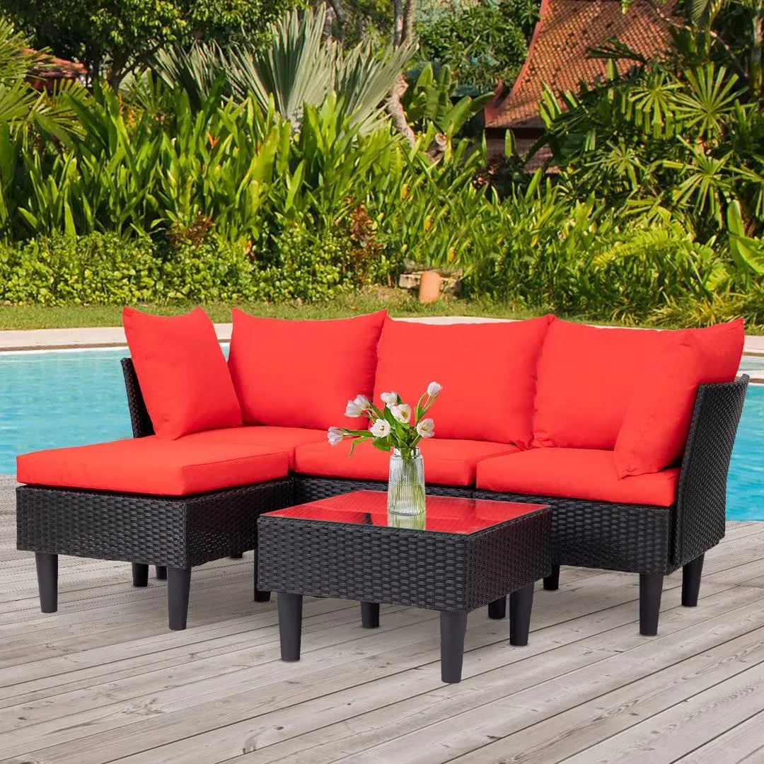 FDW Patio Furniture Sets 5 Pieces Outdoor Wicker Conversation Set Sectional Sofa Rattan Chair for Outdoor Backyard Porch Poolside Balcony Garden