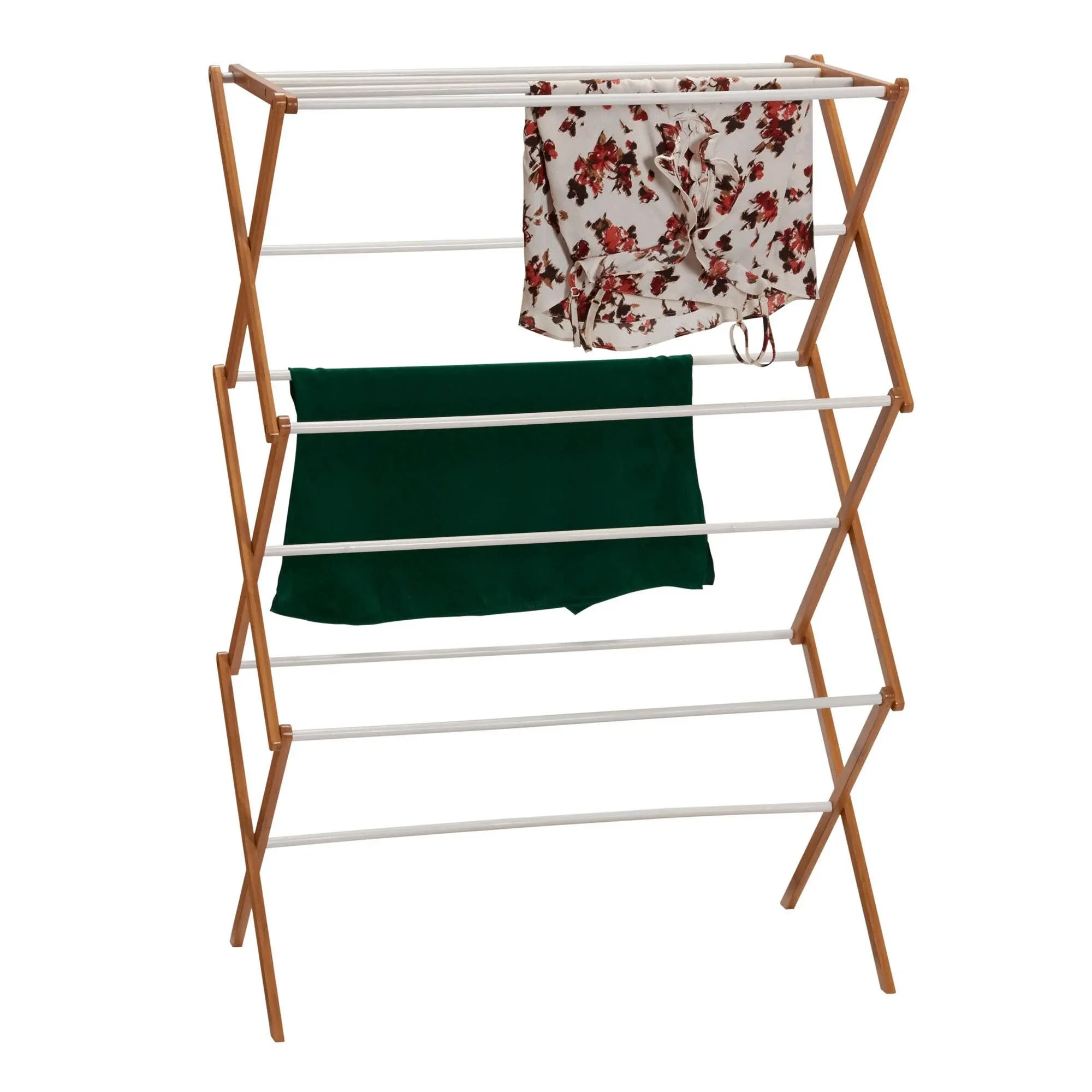 Household Essentials Bamboo Folding Clothes Drying Rack, White