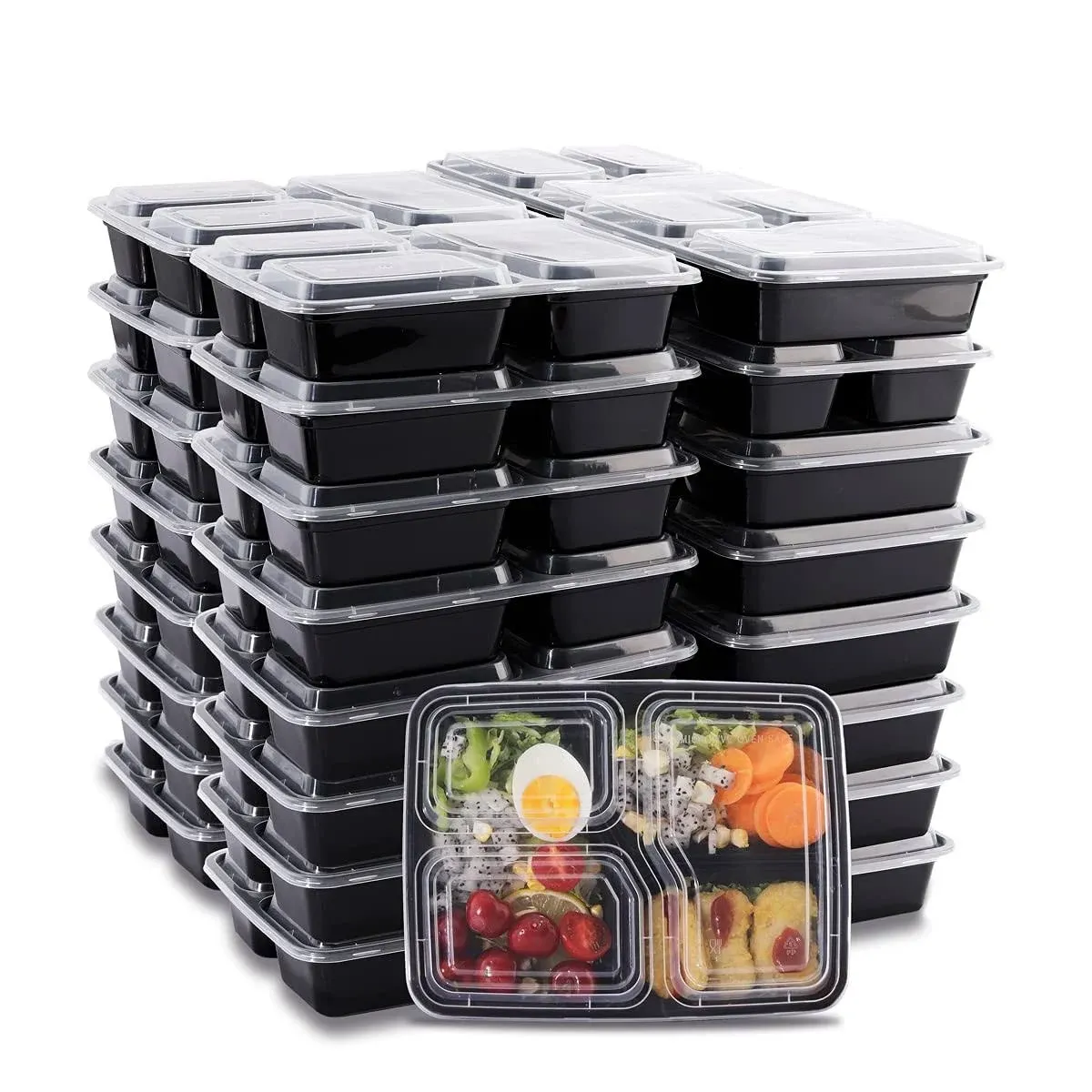 LIYH 48 Pack Meal Prep Containers 32oz,3 Compartment Bento Box Microwave Food Storage Containers Takeout Containers with Lids Containers Stackable Reusable Microwaveable & Dishwasher Safe