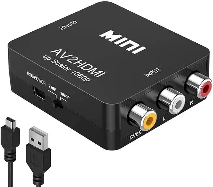 Amtake RCA to HDMI Converter, 1080P RCA Composite CVBS AV to HDMI Video Audio Converter Adapter Compatible with N64 Wii PS2 Xbox VHS VCR Camera DVD, Support PAL/NTSC with USB Power CableAmtake RCA to HDMI Converter, 1080P RCA Comp…