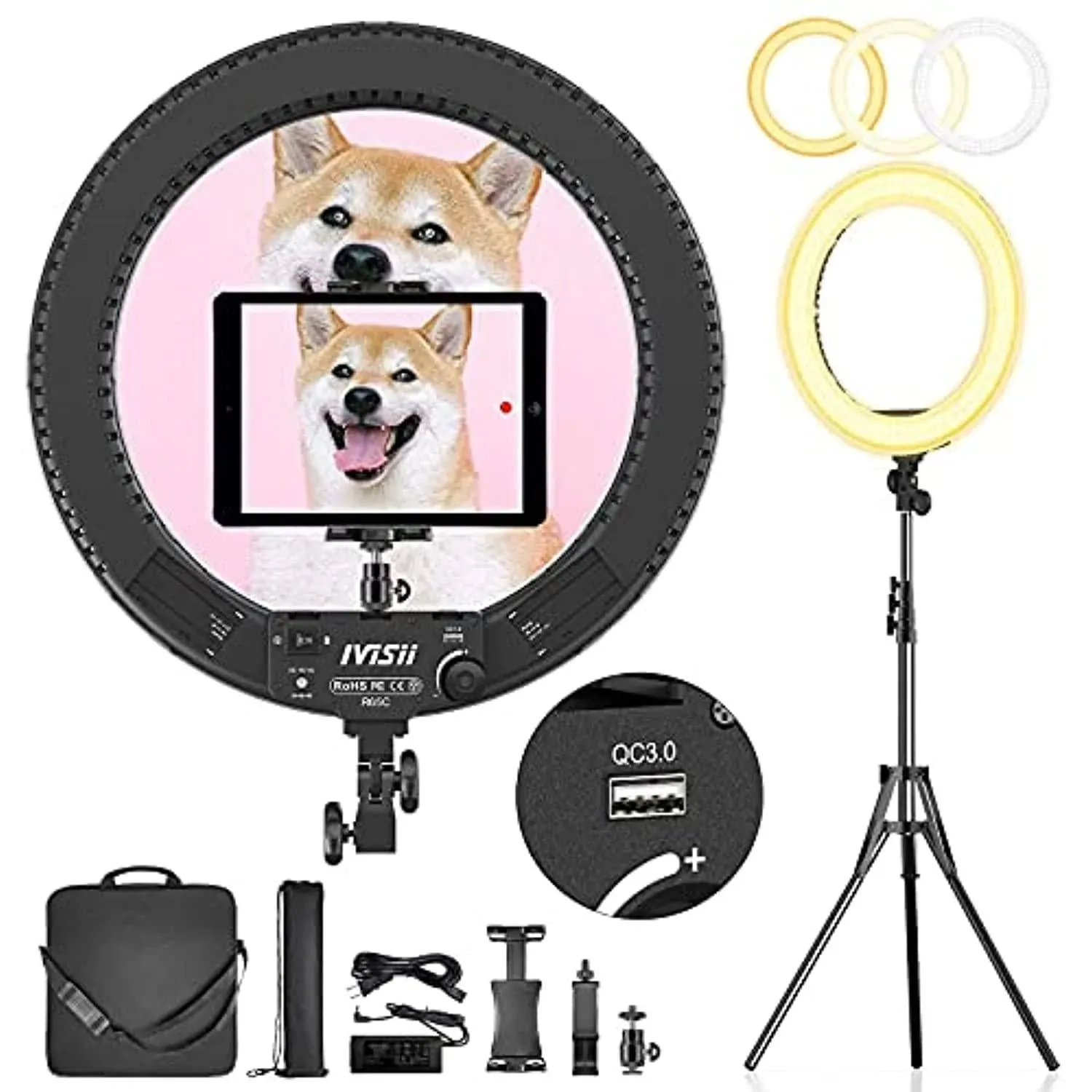 18 inch Ring Light with Stand and Phone Holder Ball Head 60W Bi Color 3000