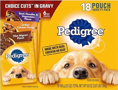 PEDIGREE CHOICE CUTS IN GRAVY Adult Soft Wet Dog Food 18-Count Variety Pack, 3.5 oz Pouches