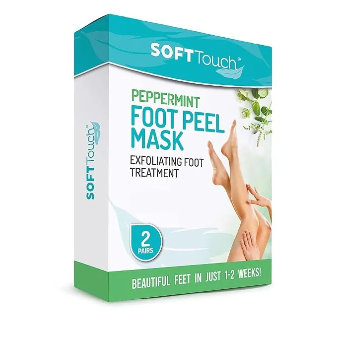 Soft Touch Foot Peel Mask - Pack of 2 Feet Peeling Masks for Dry, Cracked Heels & Calluses - Exfoliating Foot Mask for Baby Soft Skin, PeppermintSoft Touch Foot Peel Mask - Pack of 2 Feet Peeling Masks for Dry, Cracked Heels & Calluses - Exfoliating Foot