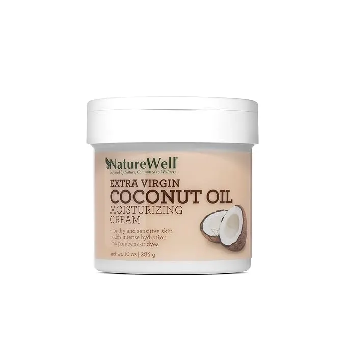 NATURE WELL Extra Virgin Coconut Oil Moisturizing Cream for Face, Body, & Hands, Anti Aging, Firming, Restores Skin's Moisture Barrier, Provides Intense Hydration For Dry & Dull Skin, 16 Oz