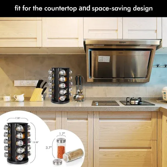 Handisen Rotating Spice Rack Organizer for Cabinet, Seasoing Storage Racks with 20 Empty Jars, Spinning Spice Rackfor Kitchen Countertop, Spice Holder