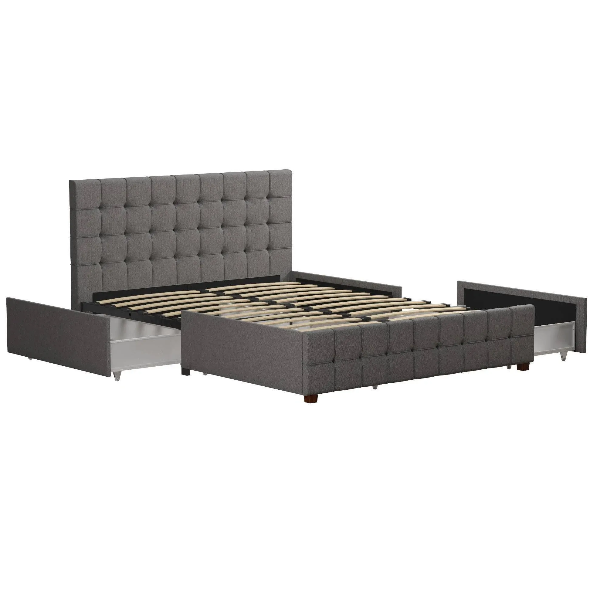 CosmoLiving by Cosmopolitan Elizabeth Bed with Storage, Queen Size Frame, Black Velvet Upholstered