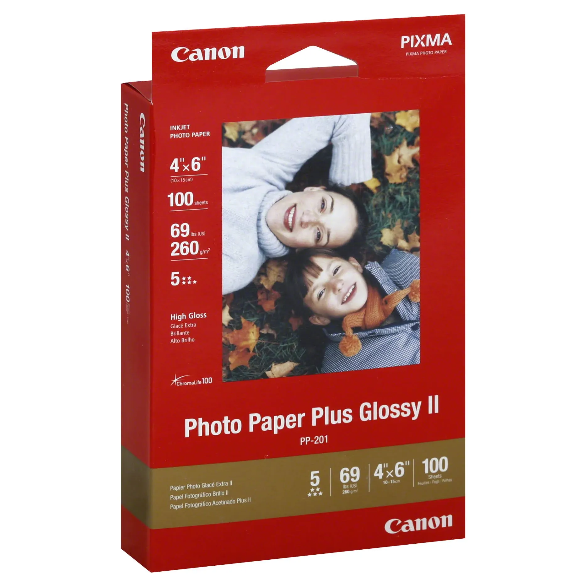 Canon Pixma Photo Paper, Plus, Glossy II, 4 x 6 Inch - 100 sheets