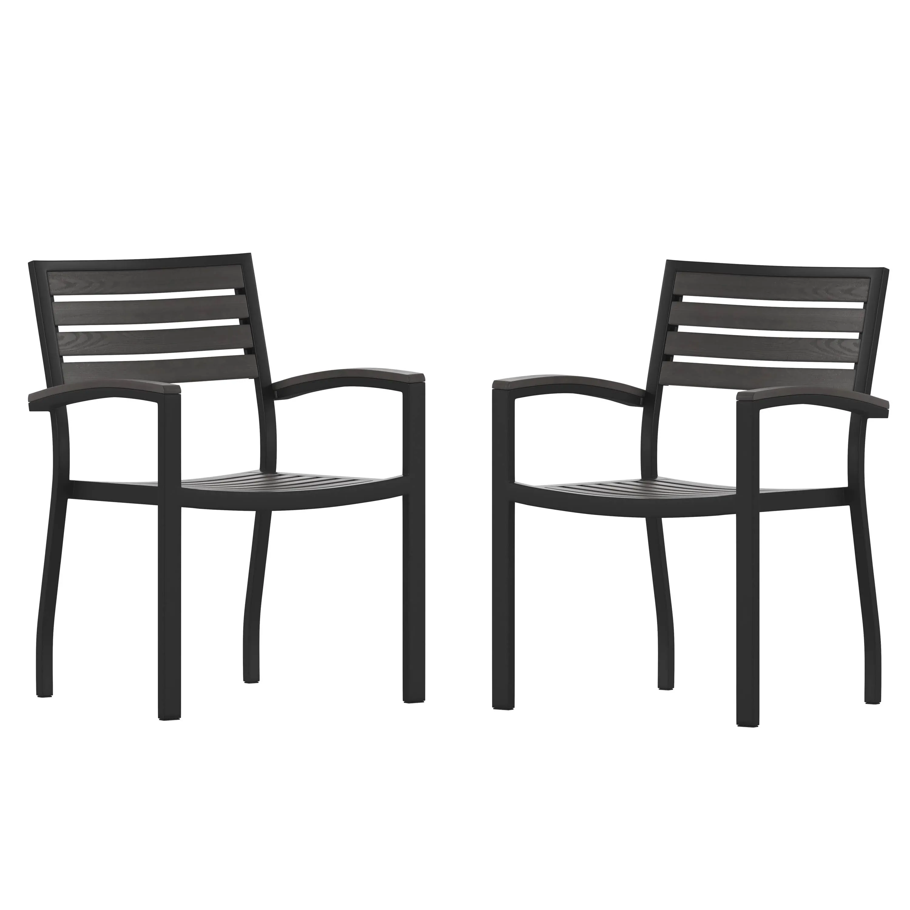 Flash Furniture Lark Set of 2 Outdoor Stackable Faux Teak Side Chairs ...