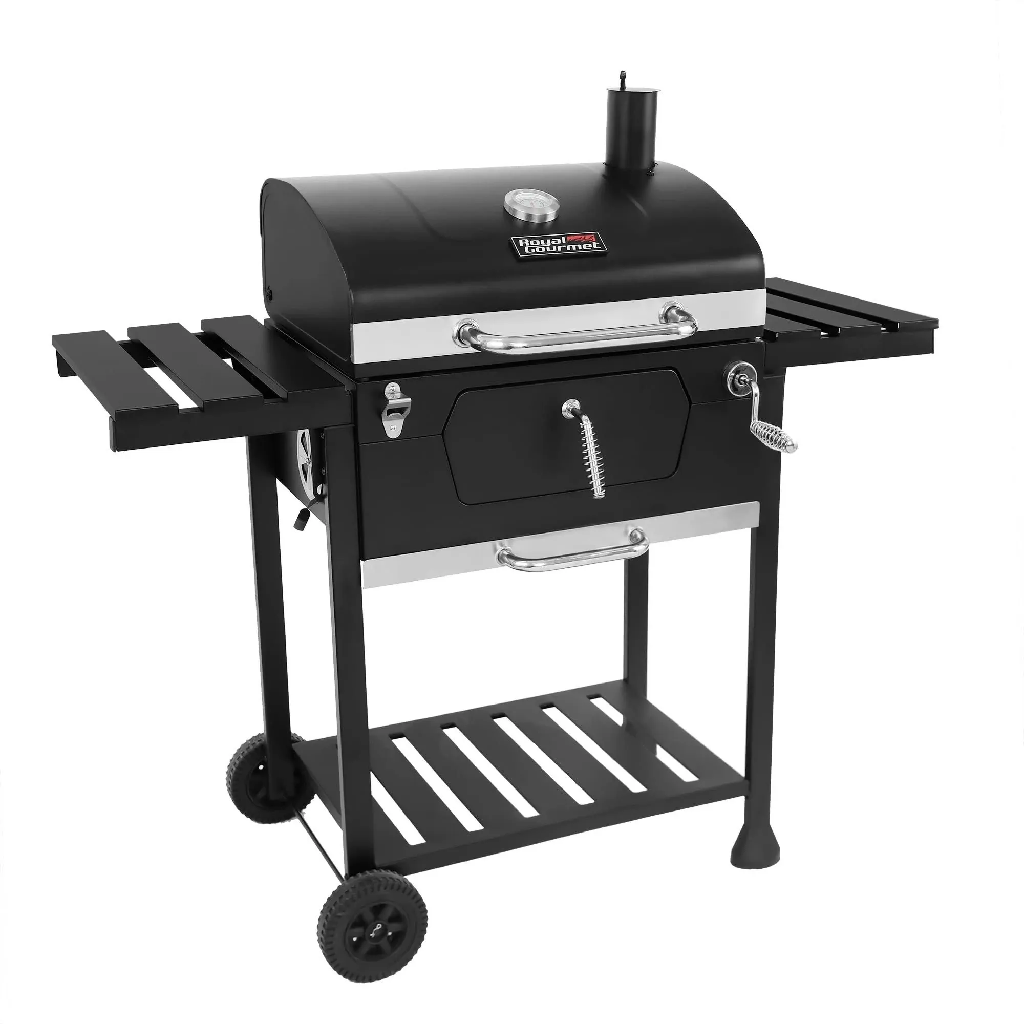 Royal Gourmet Cd1824en 24" Charcoal Grill Outdoor Smoker with Side Tables, Black