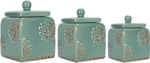 Floral Blue 10, 9, 8 inch Ceramic Food Storage Canisters Set of 3