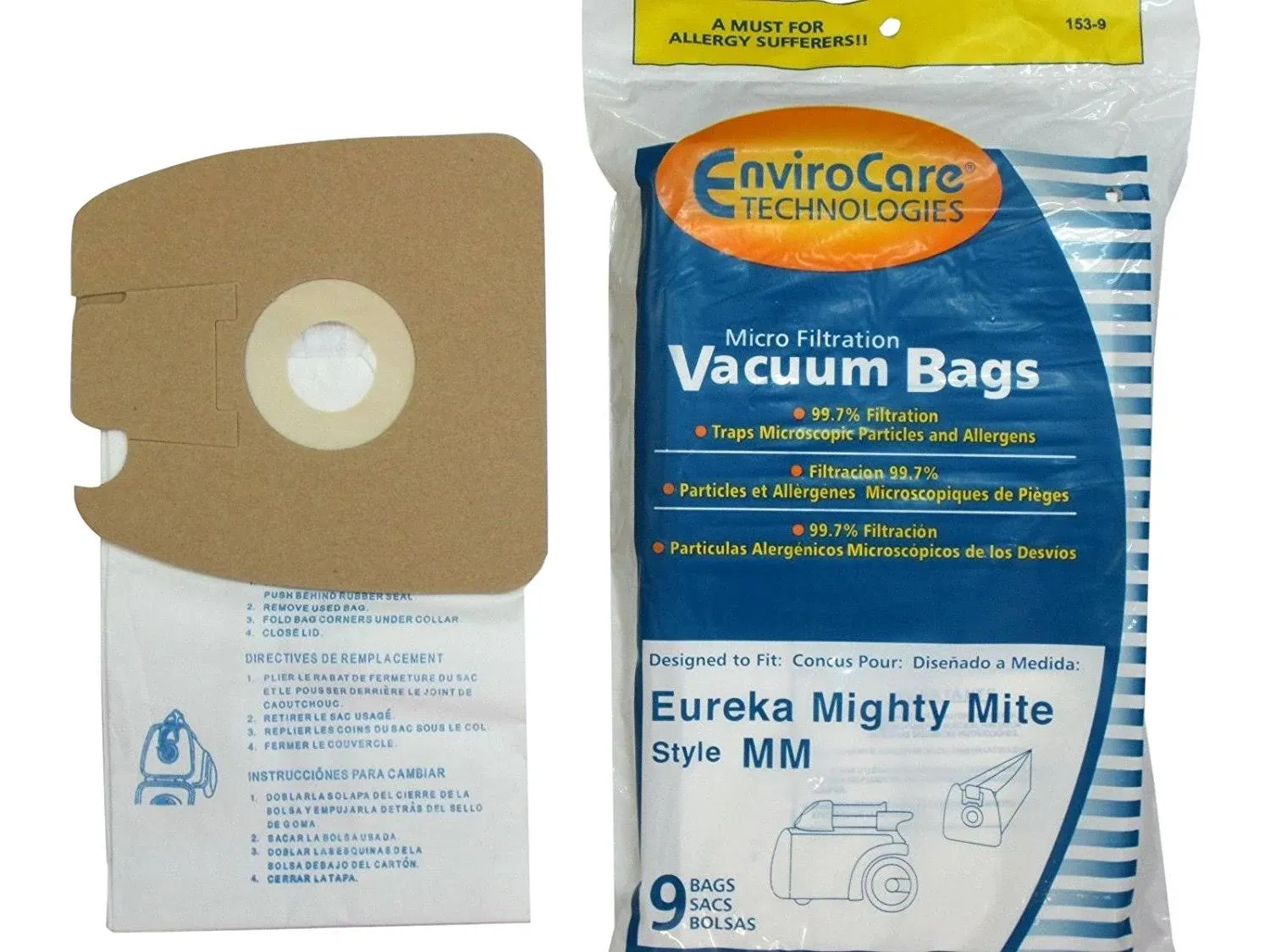 Eureka Part#60295C - Style mm Vacuum Bag Replacement for Eureka Mighty Mite 3670 and 3680 Series Canisters by Envirocare Part#153-9 - 9/Package