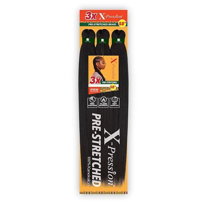 Sensationnal Braids Xpression 3X Pre-Stretched Braid 58 Inches (3-Pack, 1B)