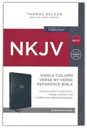 Nkjv, Single-Column Reference Bible, Verse-By-Verse, Bonded Leather, Black, Red Letter, Comfort Print