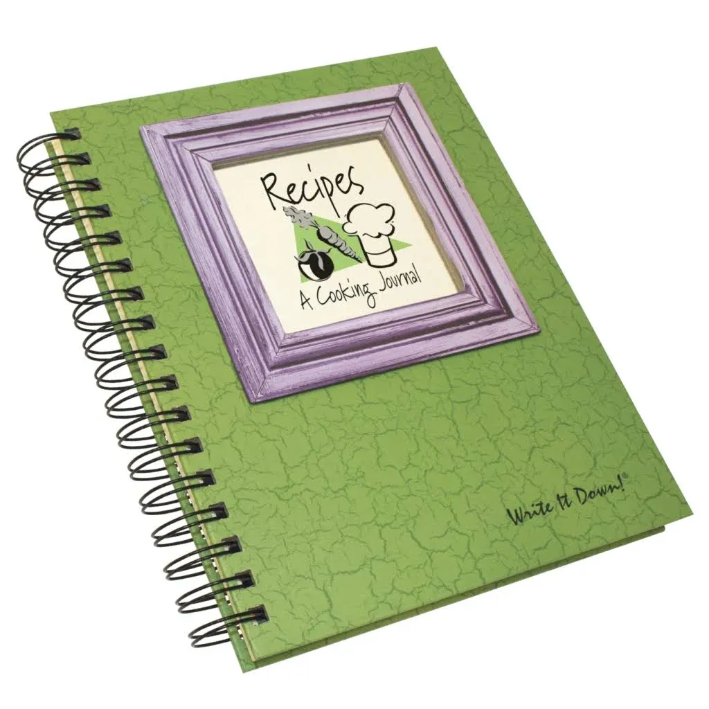 Write it Down series by Journals Unlimited, Guided Journal, Recipes, A Cooking Journal, Full-size 7.5"x 9", Avocado Green Hard Cover, Made in USA