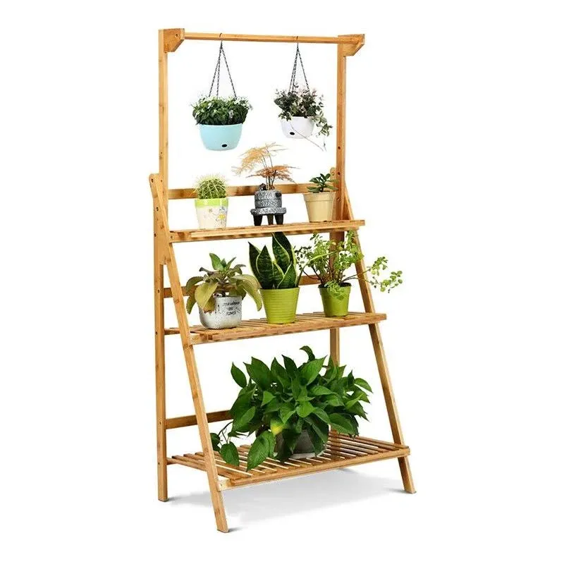 Costway 3 Tier Bamboo Folding Plant Shelf Stand Flower Pot Display Rack