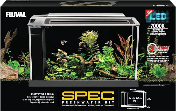 Fluval SPEC Aquarium Kit, Aquarium with LED Lighting and 3-Stage Filtration System, 5-Gallon