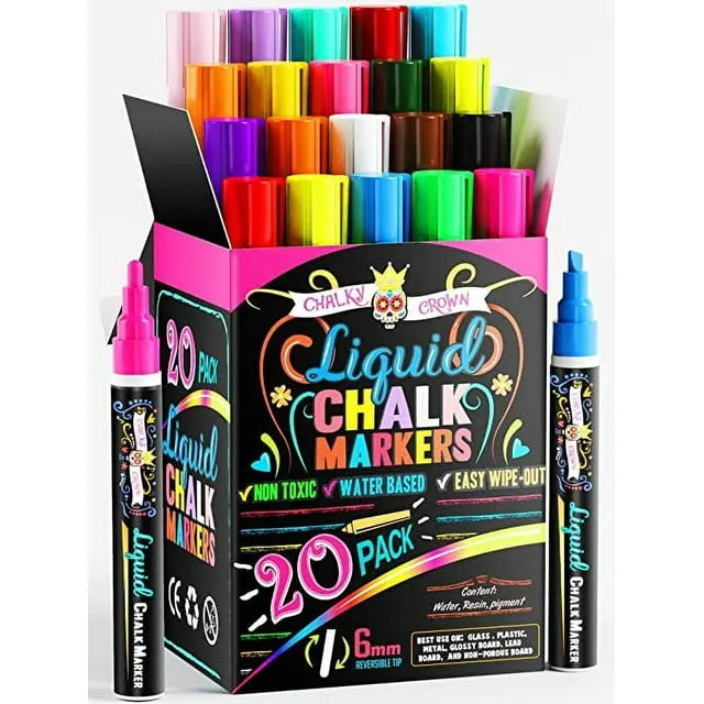 Neon & Vintage Chalk Markers - Dry Erase Marker Pens - Chalk Markers for Chalkboards, Signs, Windows, Blackboard, Glass - Reversible Tip (20 Pack) - (