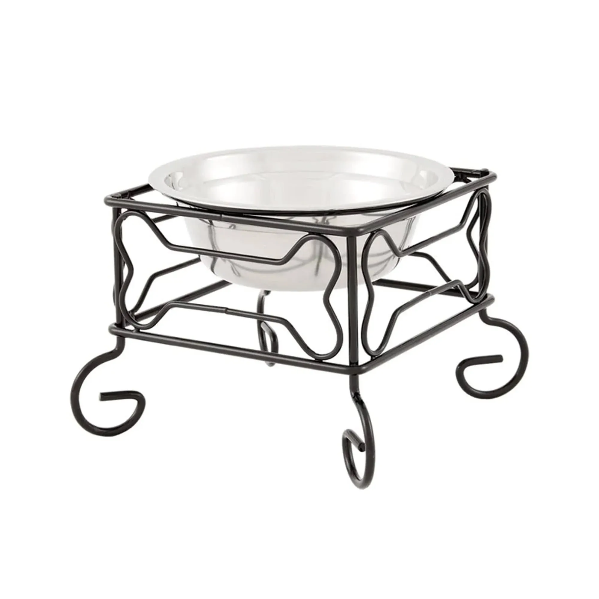 Yml Medium Wrought Iron Stand with Single Stainless Steel Feeder Bowl