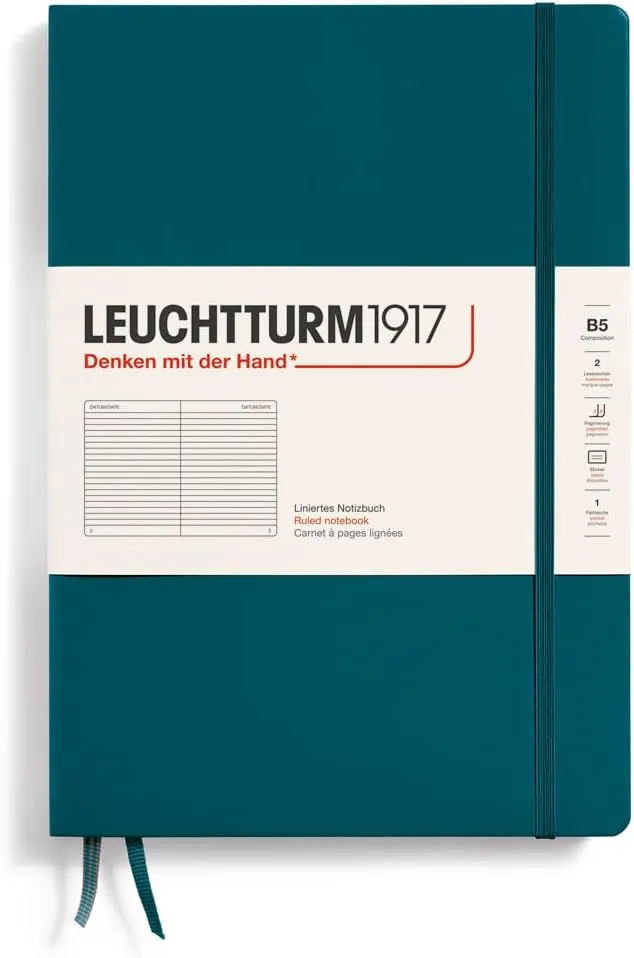 LEUCHTTURM1917 - Notebook Hardcover Composition B5-219 Numbered Pages for Writing and Journaling (Black, Ruled)