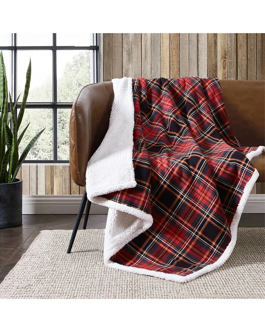 Mountain Tartan Yarn Dye Flannel Reversible Throw Bedding In Red