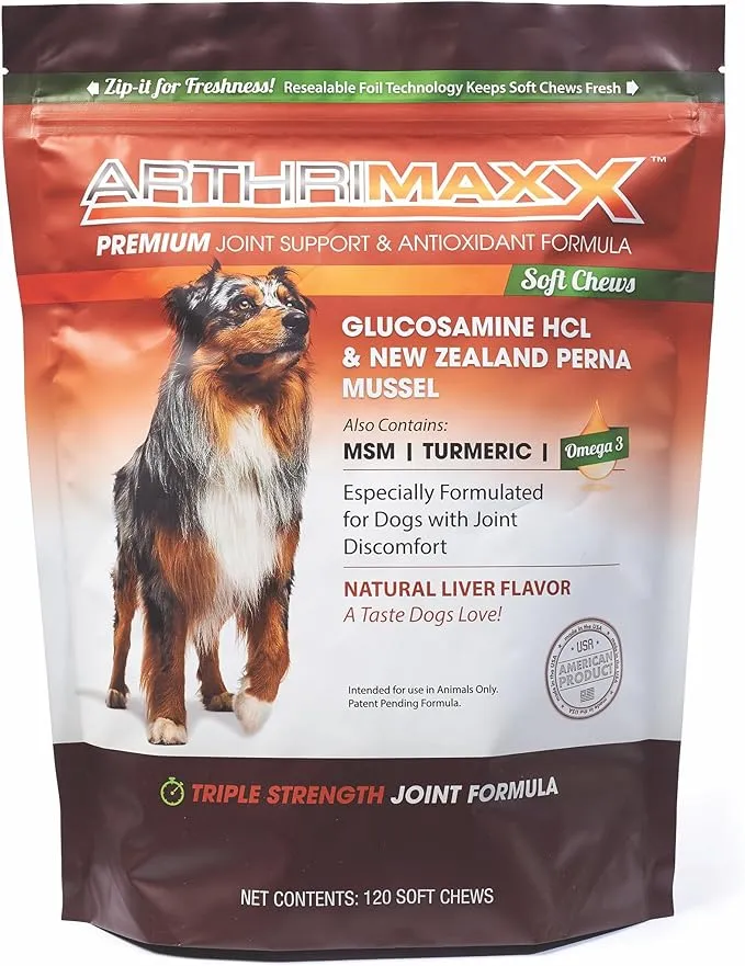 ArthriMAXX Joint Supplement for Dogs, Anti-inflammatory Soft Chews for Joint Pain Relief from Arthritis, Dysplasia & Inflammation, Liver Flavor