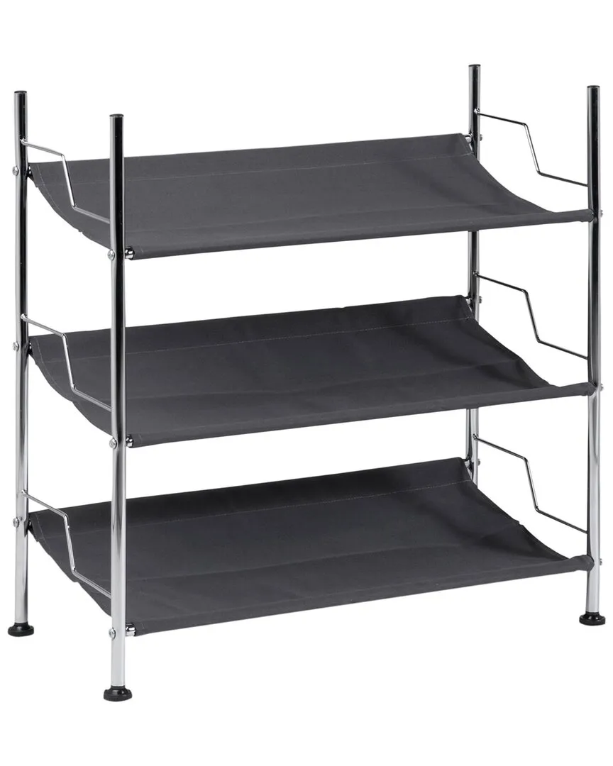 Black Canvas & Chrome 2-tier Shoe Rack