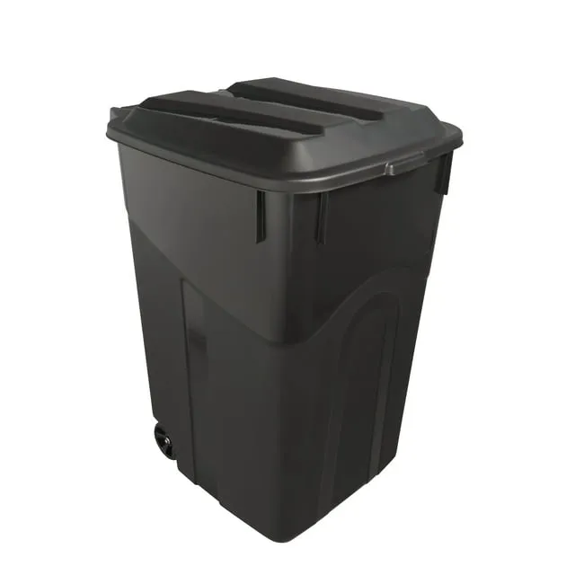 Hyper Tough 45 Gallon Wheeled Heavy Duty Plastic Garbage Can, Attached Lid, Black