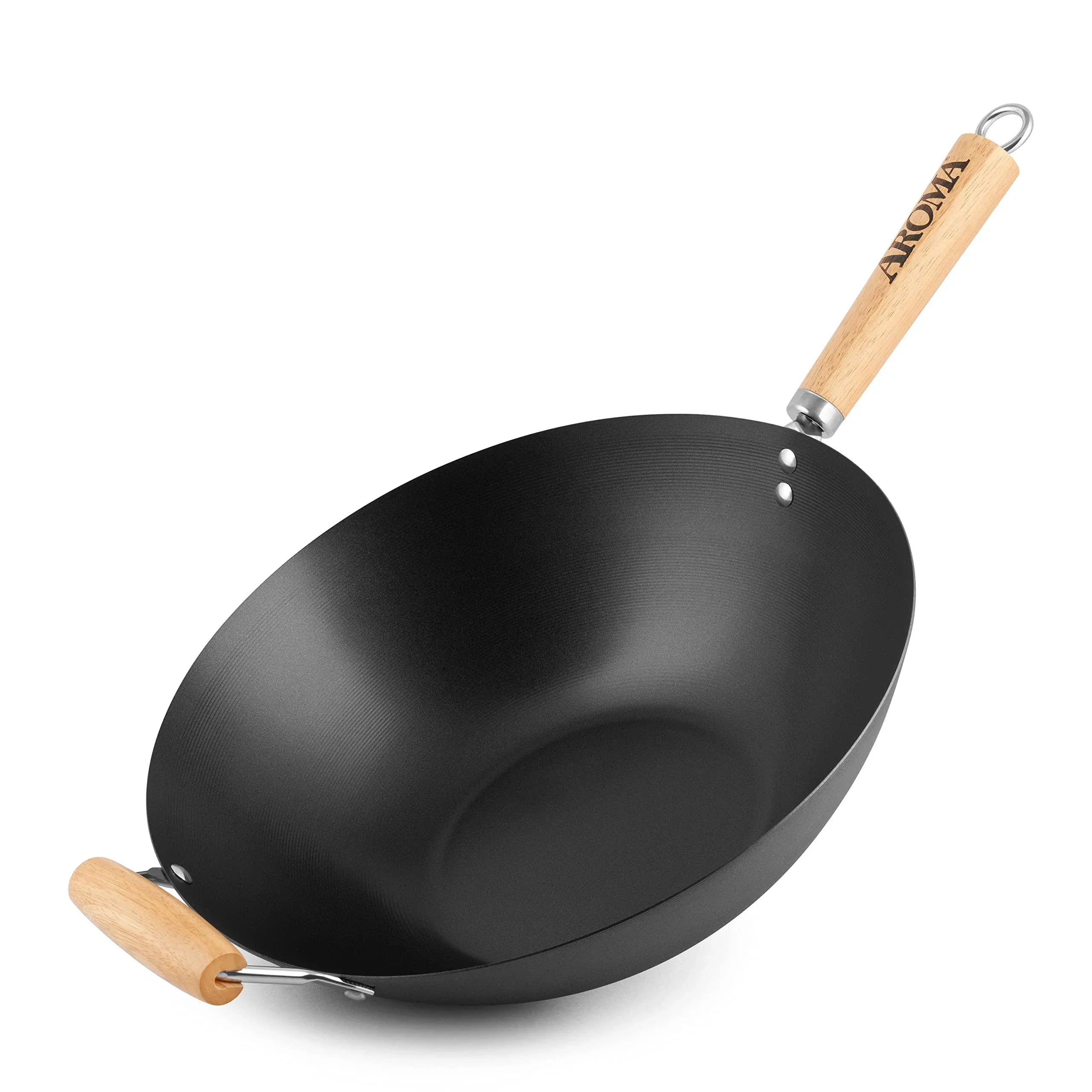 14&#034; Heavy Duty Carbon Steel Cookware ANW-102 Non-Stick Wok black