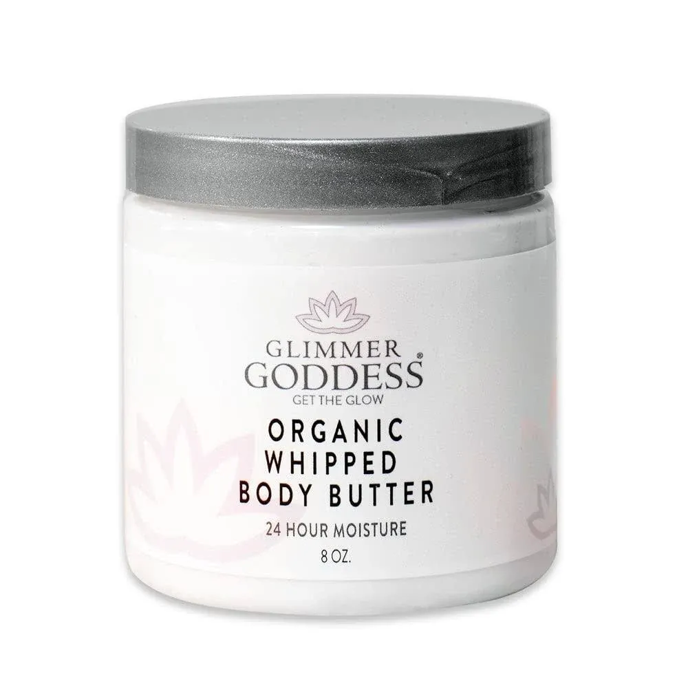 GLIMMER GODDESS Organic Whipped Body Butter- Rose Lavender, Vegan, 24 Hr Hydration, Less Stretch Marks, All Skin Types, Child-Safe, Organic, 8 oz