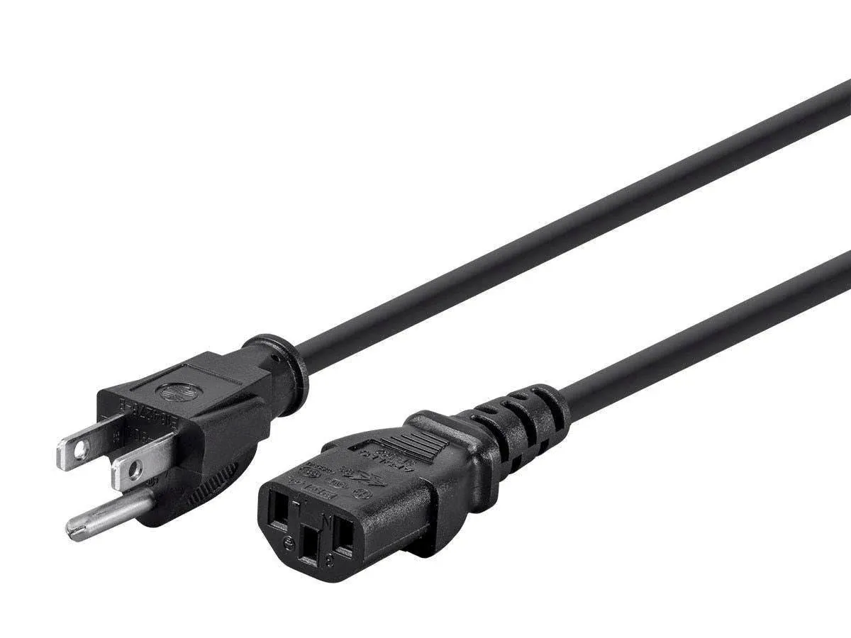 Monoprice 15ft 18AWG Power Cord Cable w/ 3 Conductor PC Power Connector Socket (C13/5-15P) - Black