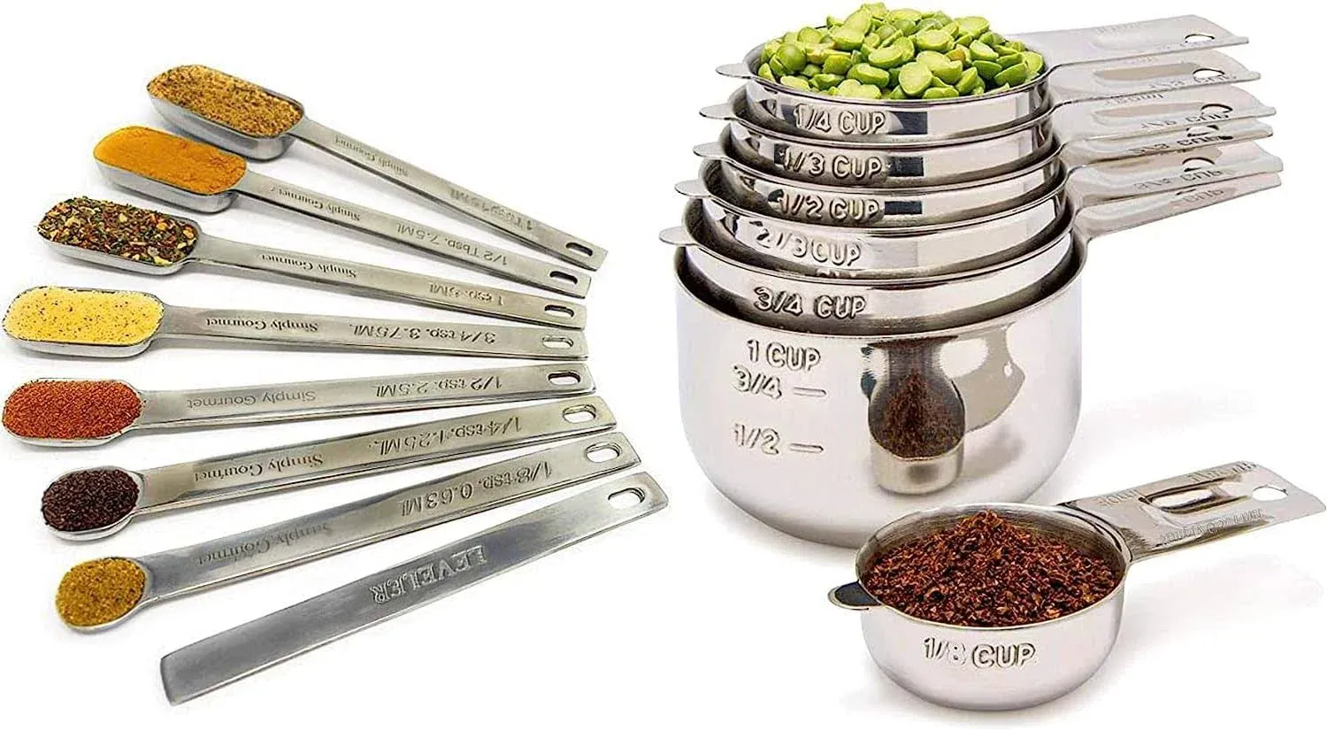 Simply Gourmet Measuring Cups and Spoons Set - Stainless Steel Measuring Cups Set ...