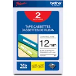 Brother TZe 2312PK 1/2" Laminated Tape, Black On White 2 Pack