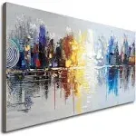 Hand Painted Cityscape Modern Oil Painting on Canvas Reflection Abstract Wall...