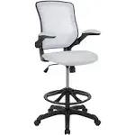 Flash Furniture Mid Back White Mesh Ergonomic Drafting Chair with Adjustable Foot Ring & Flip Up Arms