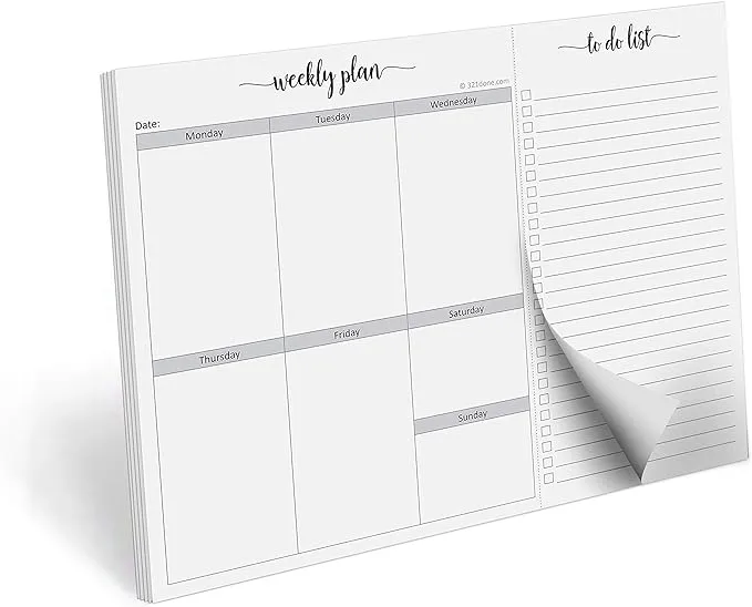 321Done Weekly Plan Checklist Notepad - 50 Sheets (8.5x11) Perforated To Do Memo Pad - Made in USA (With Headers)