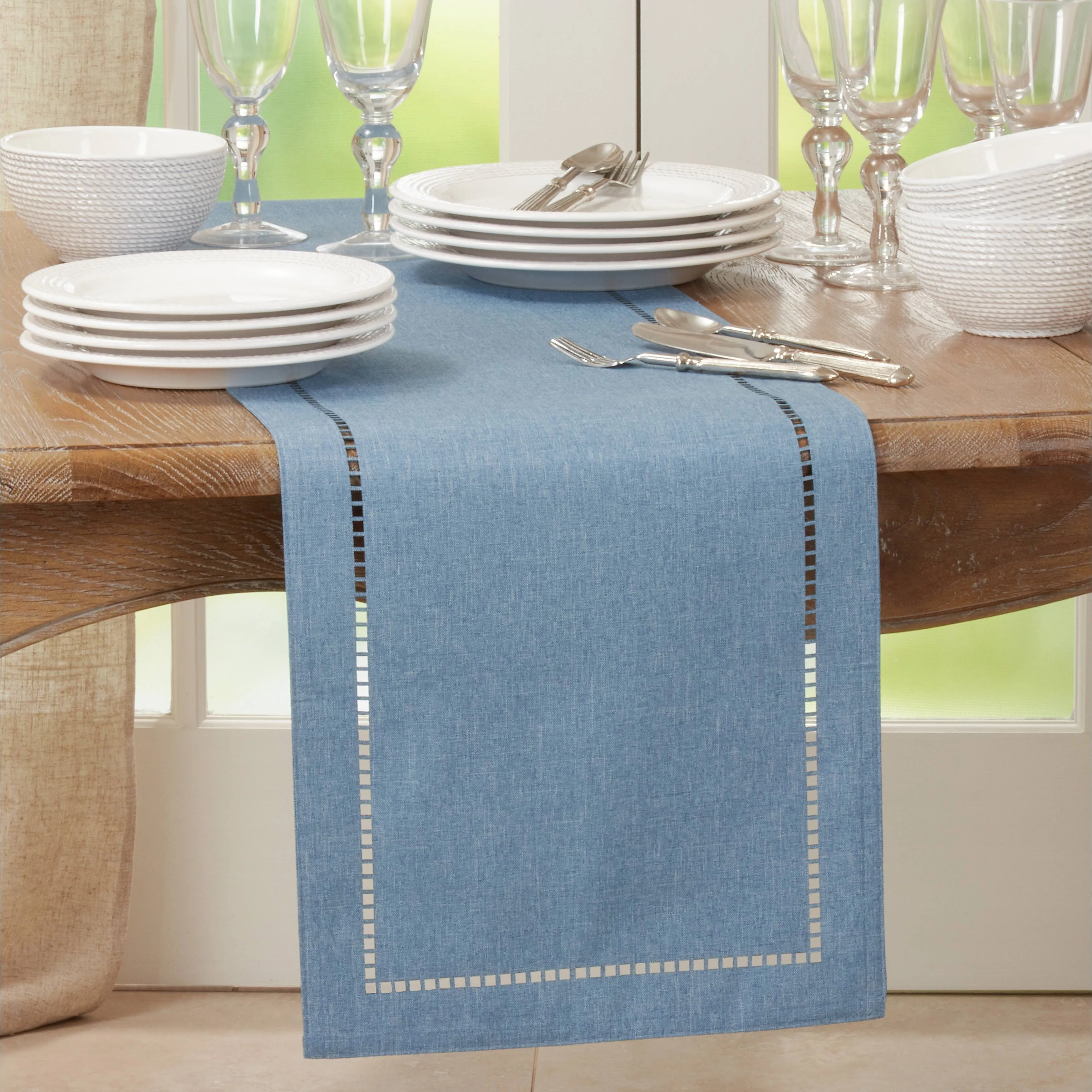 Laser-Cut Hemstitch Table Runner - Saro Lifestyle 9738.DN1490B