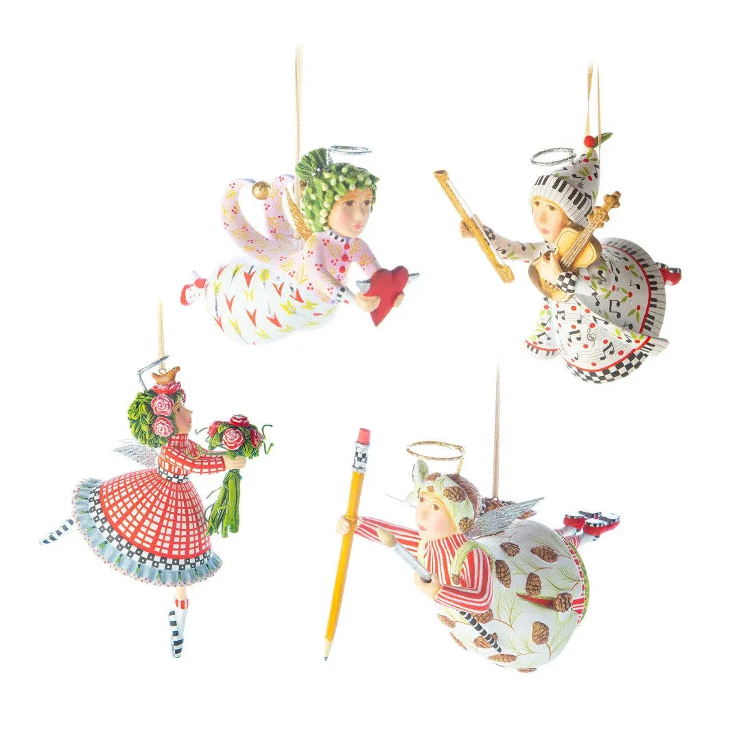 MACKENZIE-CHILDS Patience Brewster Mini Paradise Angel Ornaments, Christmas Ornament Set for The Christmas Tree, Set of 4