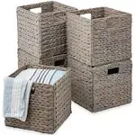 Best Choice Products 10.5x10.5in Hyacinth Storage Baskets, Set of 5 Multipurpose Collapsible Organizers - Gray