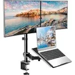 HUANUO Laptop Mount, Height Adjustable Dual Monitor Mount with Laptop Keyboard Tray Fit Two 13 to 27 Inch Flat Curved Computer Screens and 10 to 17 Inch Notebooks