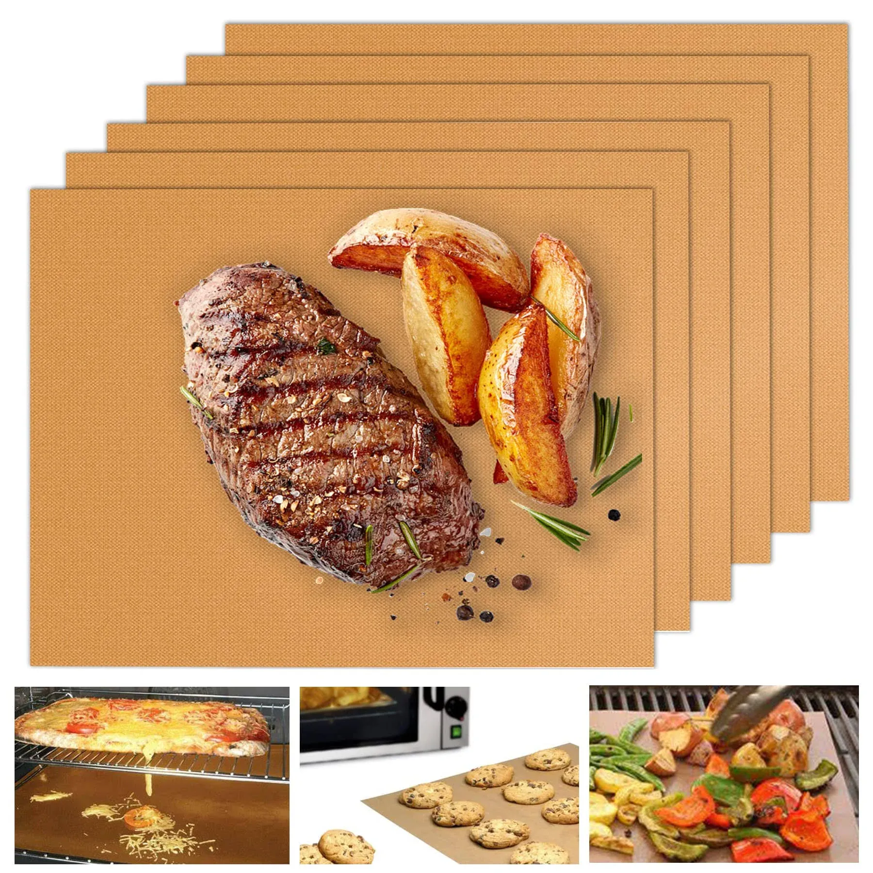 Copper Grill Mats for Outdoor Grill, Set of 6 Heavy Duty Grill Mats, Non Stic...