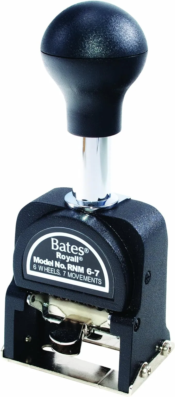 Bates 9806450 Royall Economy Numbering Machine, Six Wheels, Pre-Inked/Re-Inkable, Black