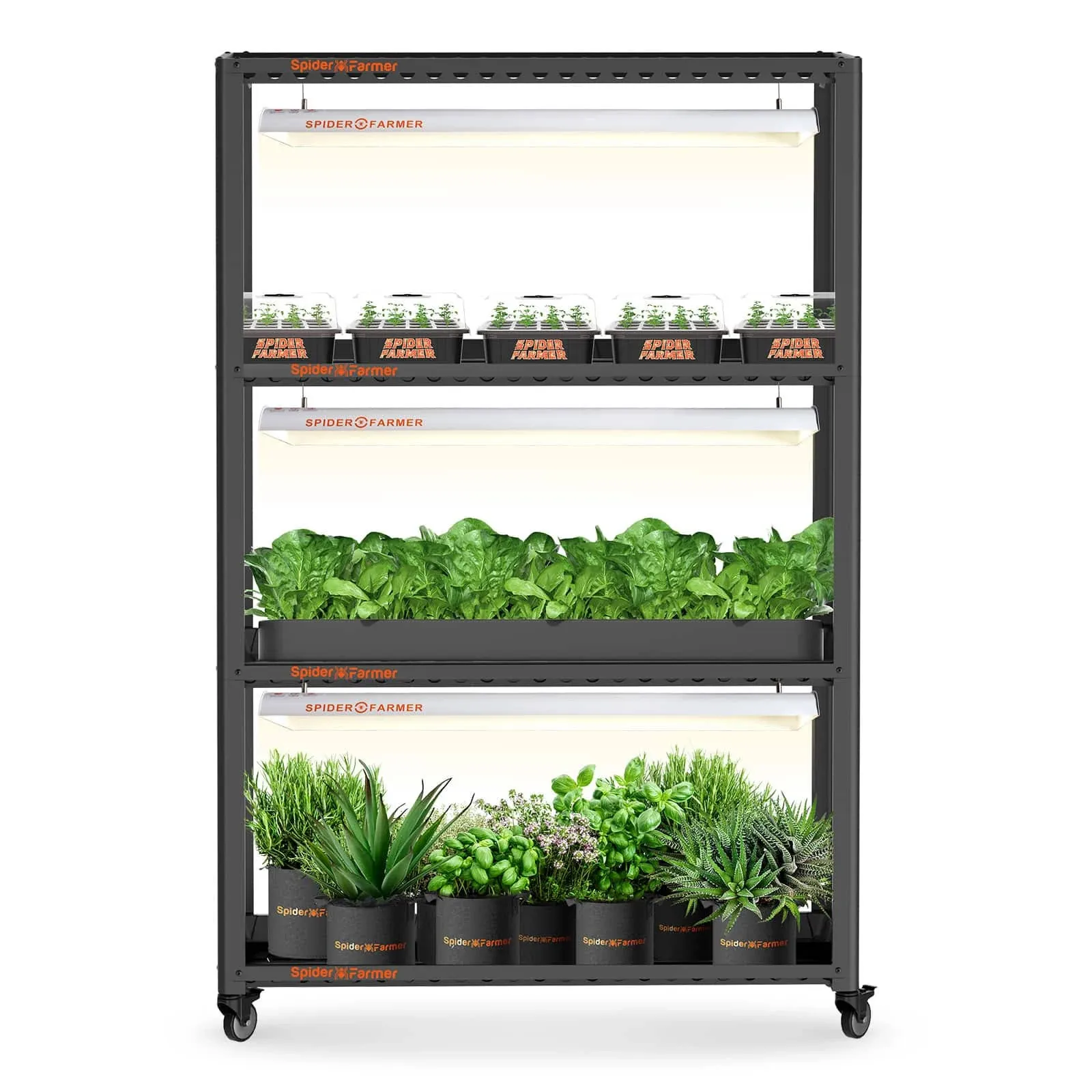 Spider Farmer Indoor Plant Stand Outdoor 3 Tier Metal Plant Shelf With Wheels For Indoor Plants Multiple 3 Plant Trays Included Easy Assembly 46Lx15Dx70H Black