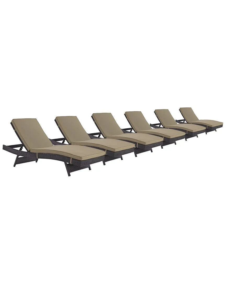 Convene Set Of 6 Outdoor Patio Chaise Loungers In Brown