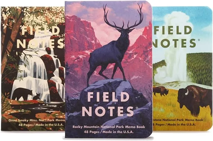 Field Notes: National Parks Series (Série C – Rocky Mountain, Great Smoky Mountains, Yellowstone) – Livro de notas em papel quadriculado – 3,5 x 5,5 polegadas