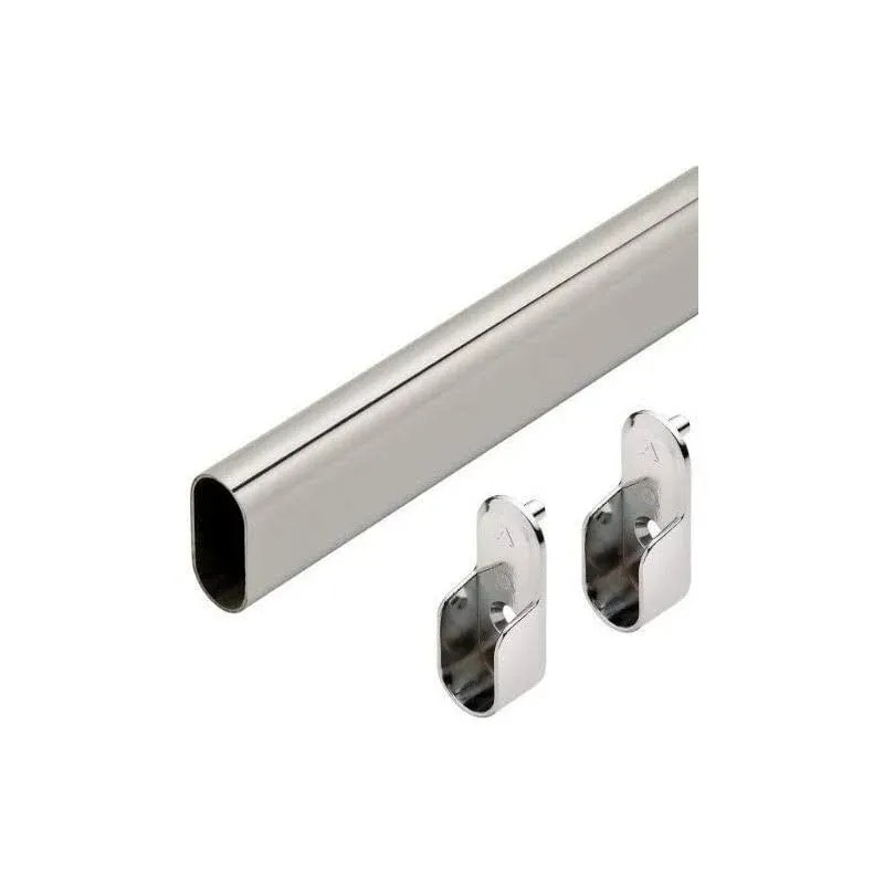 Oval Wardrobe Tube Polished Chrome Closet Rod W/End Supports, Welded Steel, 1.0mm Thick Chrome-Plated (1, 30")