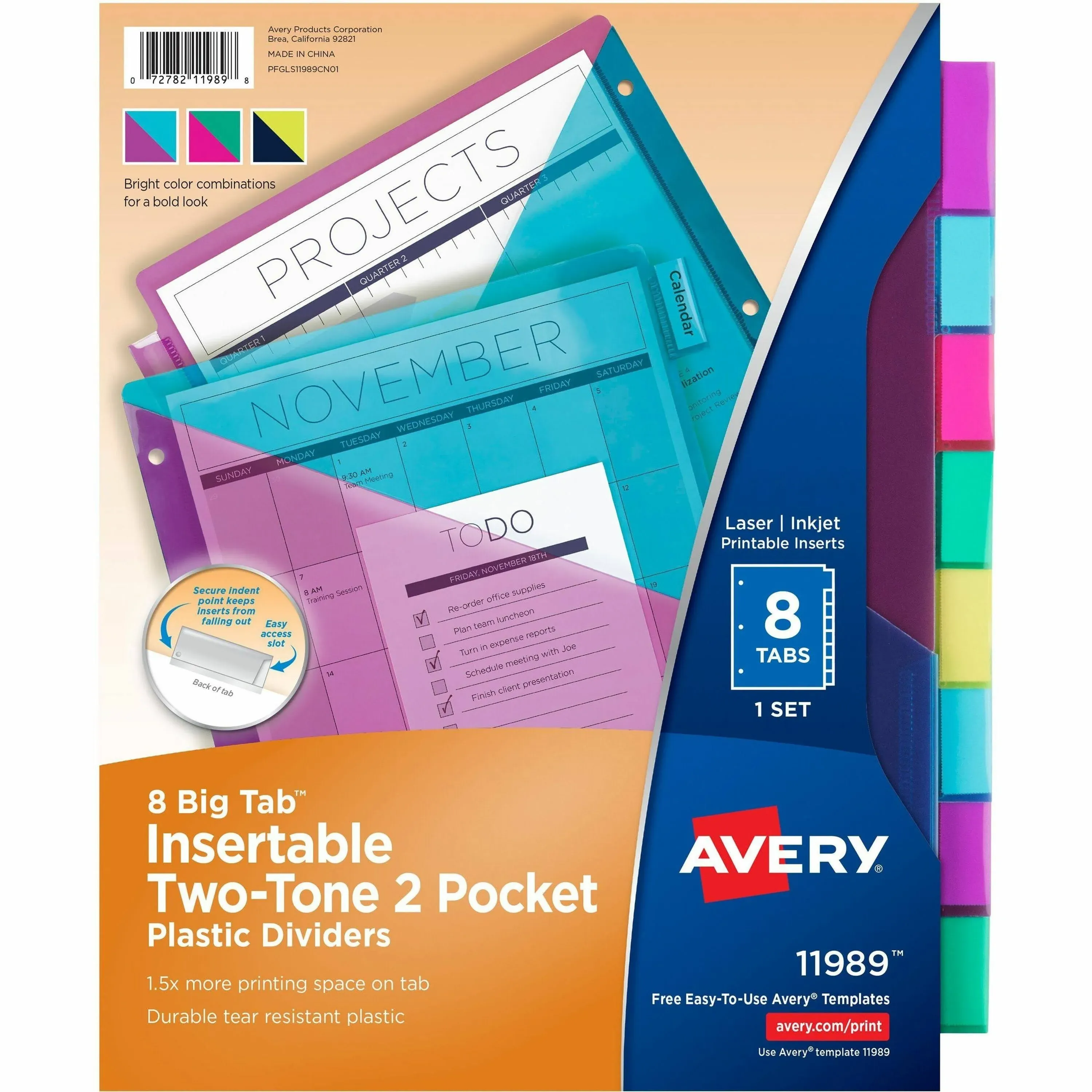 Avery Big Tab Insertable Plastic Dividers, Two-Tone, Two Pockets, 8-Tab Set (11983)