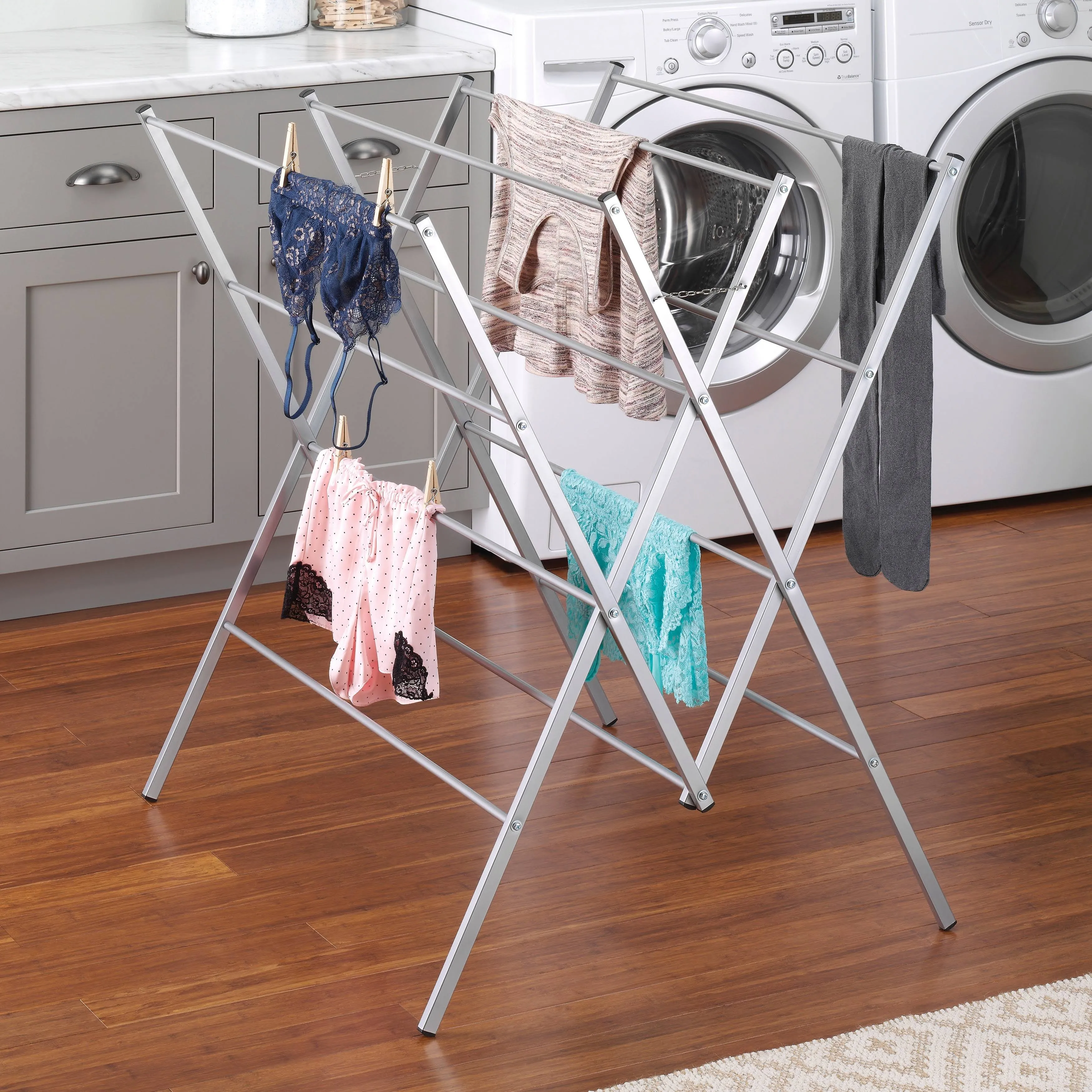 Whitmor Deluxe Folding Clothes Drying Rack, Silver