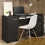 Madesa Home Office 53 inch Computer Writing Desk with 3 Drawers, 1 Door and 1 Storage Shelf, Wood, 30" H x 18" D x 53" W - 53 Inches - Black